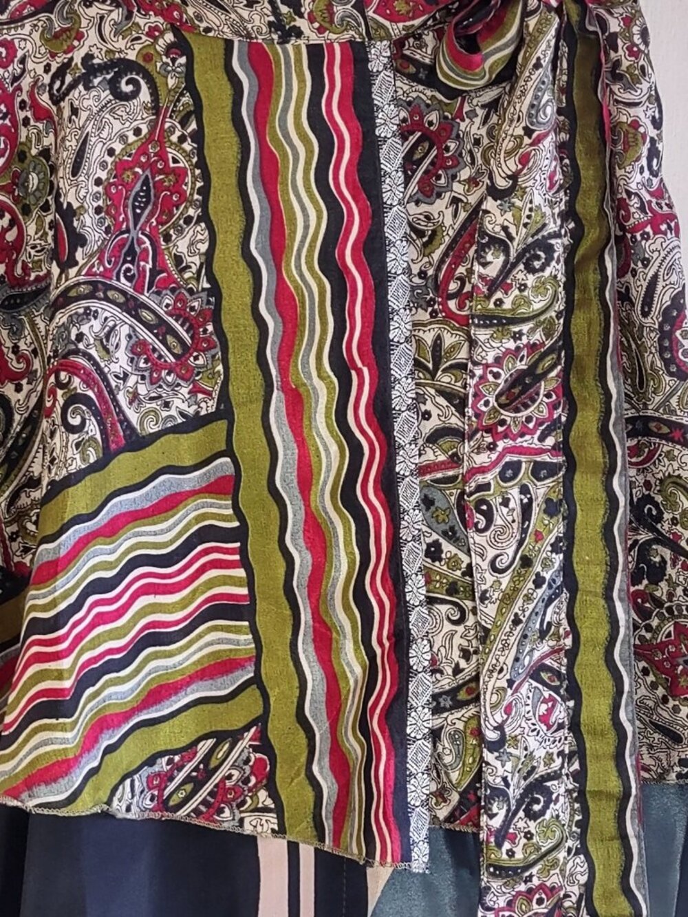 Earthbound Wrap Skirt Paisley & Stripes Asymmetric Hem Gritty Boho Earthy Hippie - Picture 3 of 8
